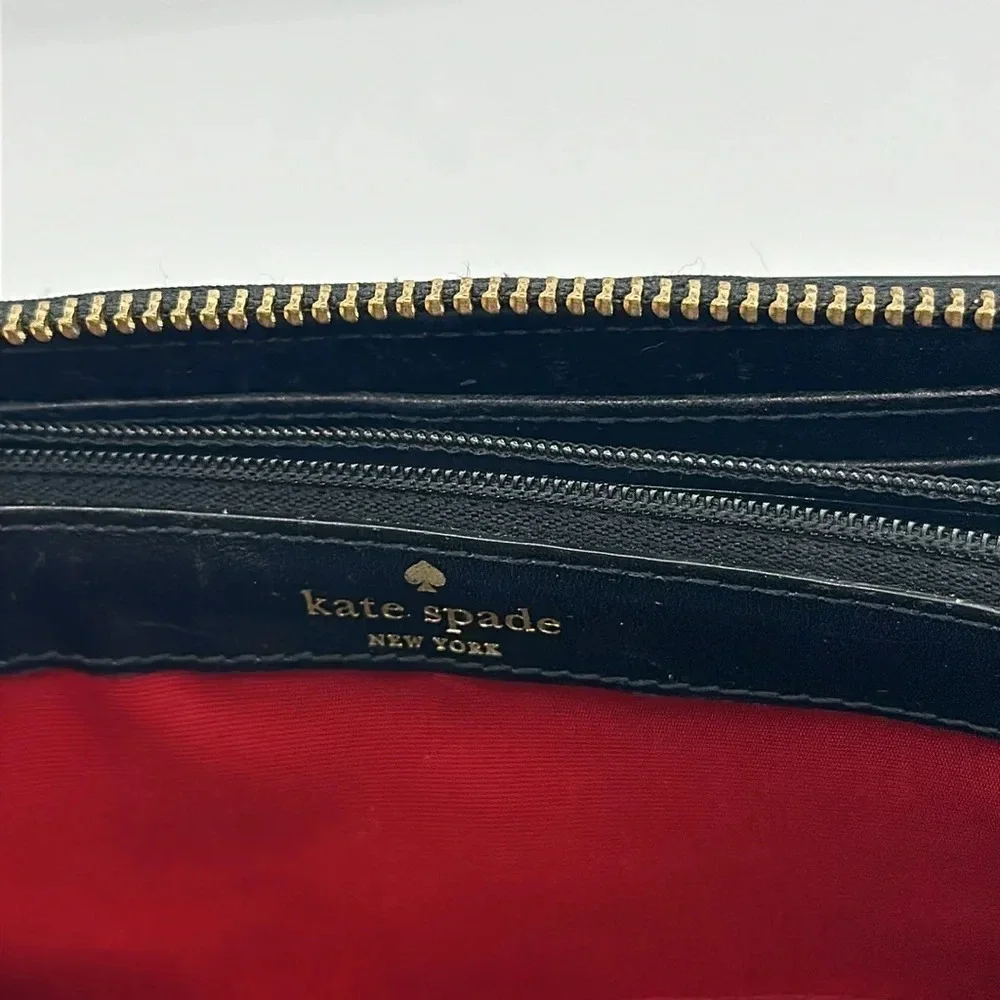 Kate Spade Carlisle Street Lacey Midnight / Cream polka dot zip around wallet